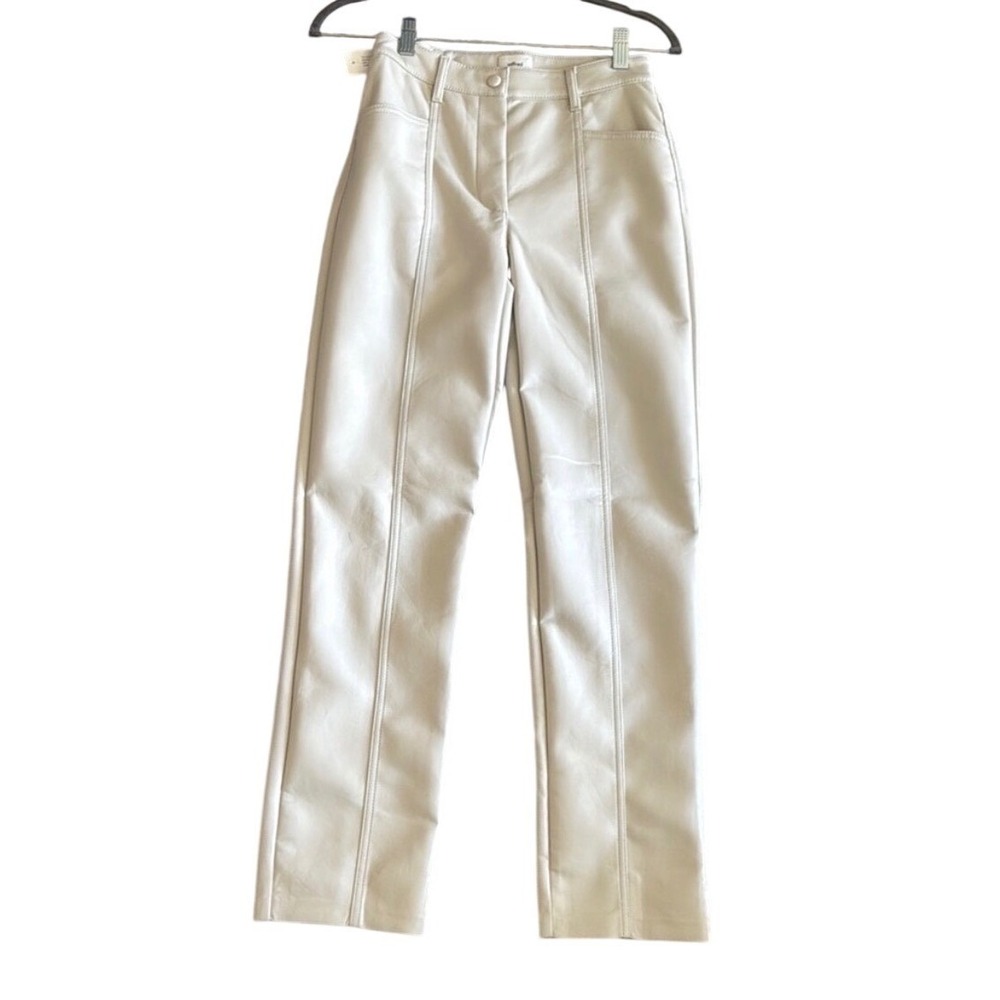 New Wilfred Faux‎ Leather Pants Rebel Off White High Rise Women 4 Straight Leg